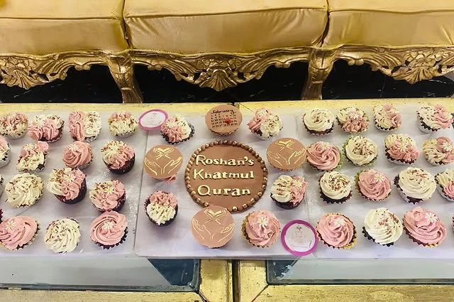Cupcake showcase for Roshan's Ameen Khatmul Quran celebration with special decorations - Islamic Celebration Cupcakes Karachi By Whisk And Sift